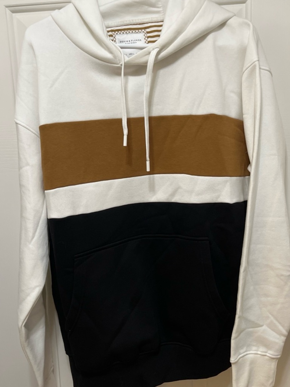 Denim & Flower White, Brown and Black Colorblock Hoodie